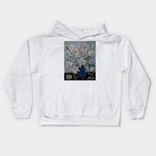 stunning some abstract flowers and silver leaves in a Blue and teal vase and I love the vase in metallic finish on it . Kids Hoodie